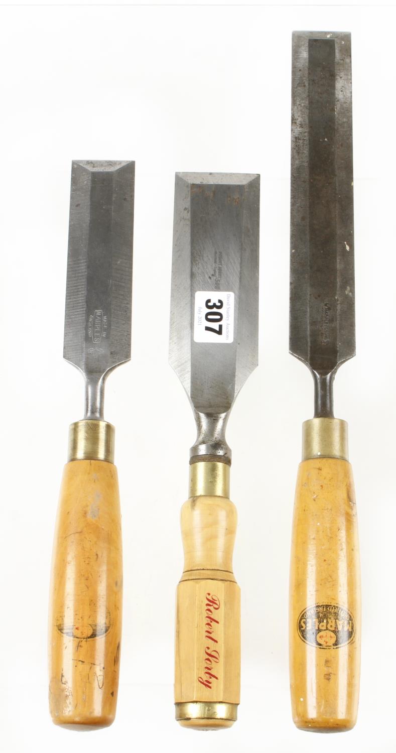 Two 1 1/2" bevel edge chisels by MARPLES and a 2" by SORBY G+ - Image 2 of 2