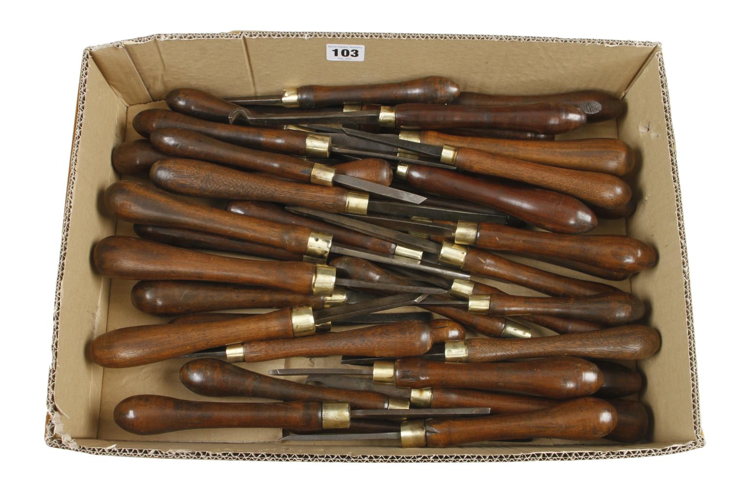 40 ornamental turning tools with mahogany handles G