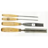 Four long bevel edge chisels by SORBY 1/4" to 1 1/2" with boxwood handles G++