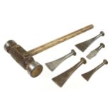 Five shipwright's caulking irons and a mallet G+