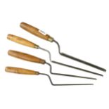 Four cranked gouges 1/8" to 1" with boxwood handles G+