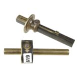 A brass stemmed ebony mortice gauge (lacks pins) and a brass head mortice gauge G