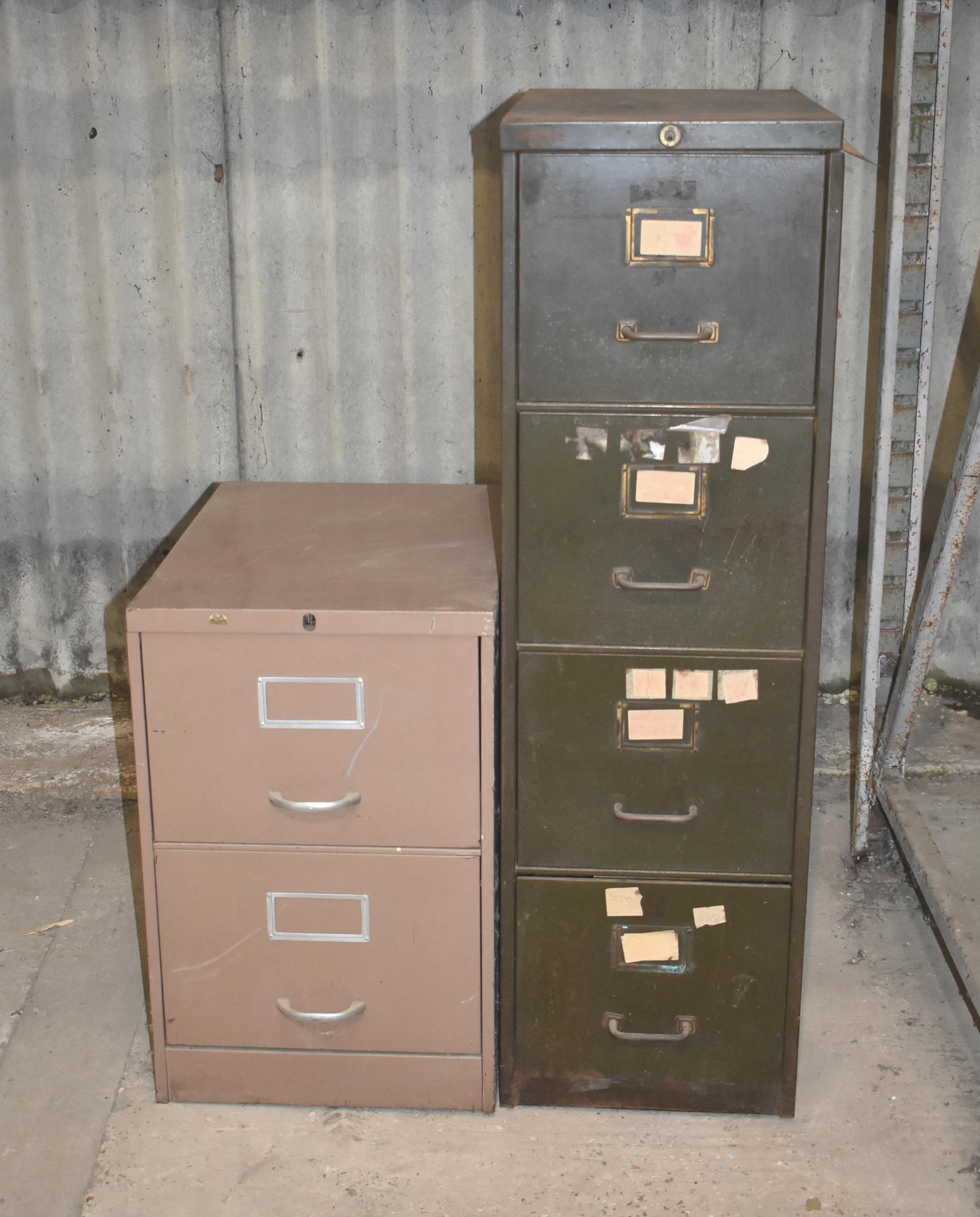 A two drawer and a four drawer filing cabinet