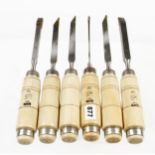 An unused set of 6 FISCHER DAREX mortice chisels 2-15mm F