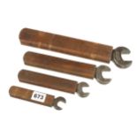 A unusual set of 4 spanners with wood handles by WILLIAMS USA G+