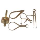 A brass faced mortice gauge and 4 calipers G