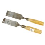 Two firmer chisels by TOGA 1 3/4" and 2" with ash handles G+