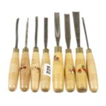 A set of 8 carving tools by TIRANTI with part orig decal G+