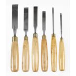 Six firmer chisels by SORBY 1/4" to 1" with boxwood handles G+