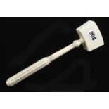 A fine quality ivory mallet with unused silver plaque and exquisite flora and foliate decoration G++