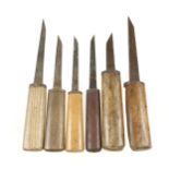 Six graduated mortice chisels by various makers 1/8" to 1/2" G+