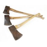 Three ELWELL felling axes Nos 4 1/2 and 6 G