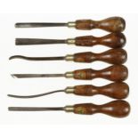 A set of 6 MARPLES carving tools with mahogany handles G+