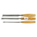 Three MARPLES bevel edge chisels 3/8" to 1" G++