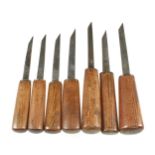 A little used set of 7 mortice chisels by WARD & PAYNE 1/8" to 1/2" G++