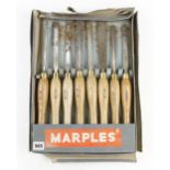A set of 8 turning tools by MARPLES in orig tatty box, few pitting spots G