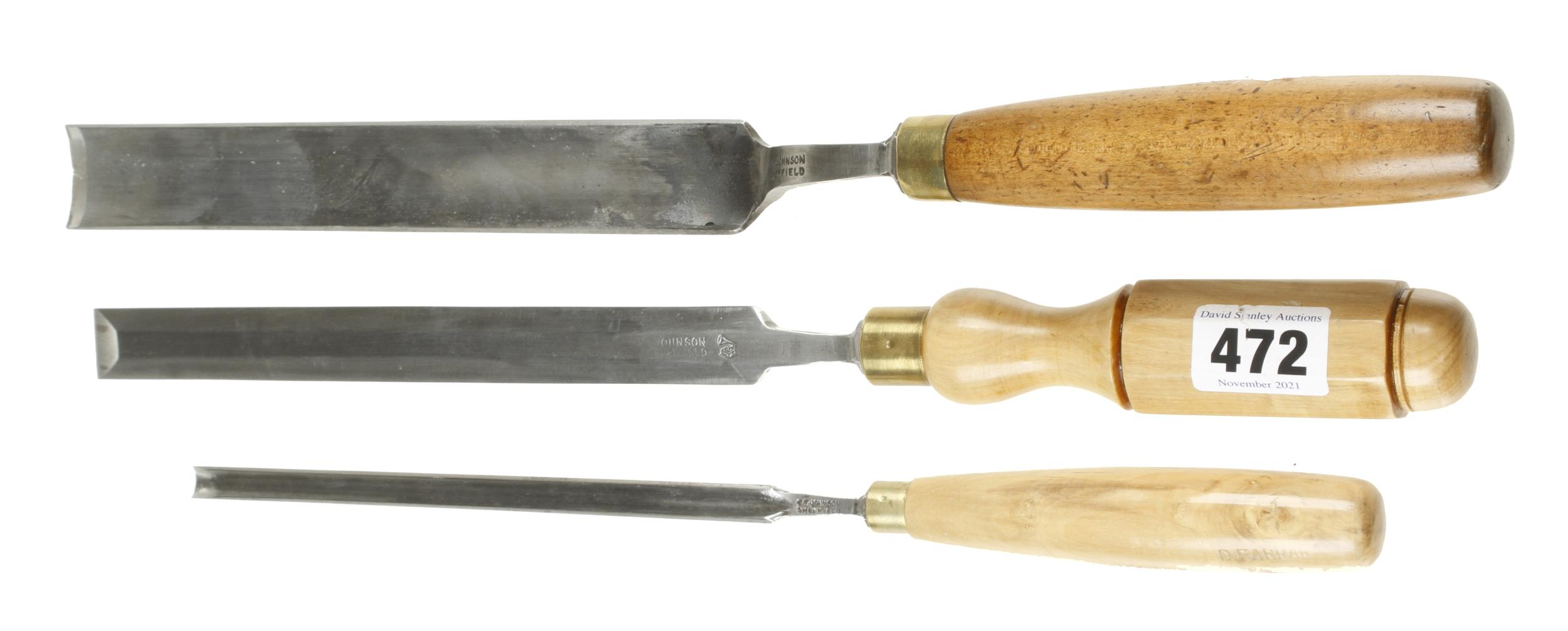 A cranked gouge and two others all by JOHNSON G++