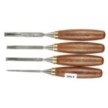 Four bevel edge chisels by MARPLES with hardwood handles G++