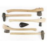 Five stone or marble hammers with new handles G