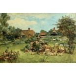 Edward Matthew HALE (1852-1924) Farmstead Oil on mahogany panel Signed and dated 1888 30 x 45cm