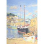 John HARVEY (b.1935) Beach harbour Oil on boardInscribed as titled verso33 x 23cmCondition report: