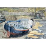 Charles BREAKER (1906-1985) Newlyn Old Harbour Watercolour Signed, labels to verso 19 x 29cm