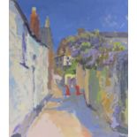 John HARVEY (b.1935) Lane at Helston (leading to Church Street)Oil on boardSignedInscribed as titled