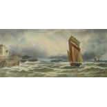 Thomas MORTIMER (act.1880-1920) Shipping off the Promenade Watercolour Signed 24 x 52cm together