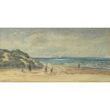 William Augustus RIXON (1880-1936) A walk on the beach Watercolour Signed 13.5 x 27cm