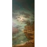Andrew Grant KURTIS (XX-XXI) Fishing in moonlight Oil on canvas Signed 90 x 45cm