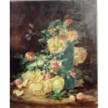 M.M. JACOBI (1839-?) Lakeland Oil on canvas Signed 30 x 44cm B Brady Roses Late 19th-century oil