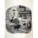 Charles Addams, 1912-1988Addams Family cartoon. Grandmama, Wednesday & Pugsley baking bat cookies.