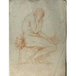 Old Master Drawing Seated Figure Red Conte 25 x 18.5cm