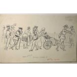 Leonard Robert BRIGHTWELL (1889-1983) The terrace - Wartime Ink cartoon Initialled 19 x 32cm