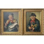 GRUBER (German, 20th Century) Two character studies Oil on board Each signed Each 20 x 15cm together