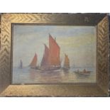 Fishing Fleet Late Victorian oil on canvas 22 x 32cm