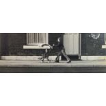 Attributed to David BAILEY (1938)Street Scene - Young Boy Pushing PramBlack and white photograph,