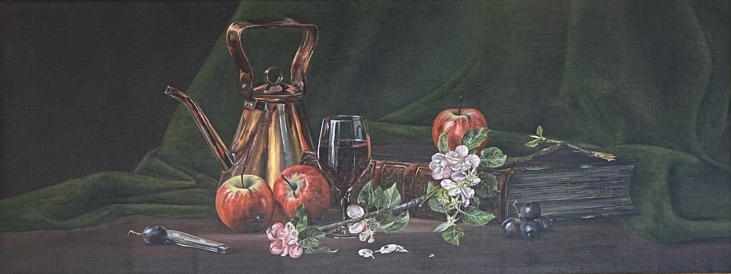 Ted DYER (1940)Still life with copper kettleOil on canvas Signed 35 x 91cm together with a print - Image 2 of 3