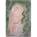Dora HOLZHANDLER (1928-2015)Lovers Embracing Amongst TreesPastel on paper Signed Paper size 45.5 x