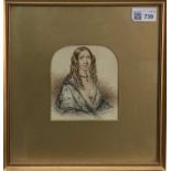 Watercolour Miniature portrait of a lady 12 x 10.5cm