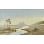 Spyridon SCARVELLI (1868-1942) Pyramids at Giza, Egypt Watercolour Signed 26.5 x 44cmCondition