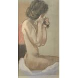 Ken SYMONDS (1927-2010) Valerie tying her hair Pastel Signed and dated '90 46 x 24cm