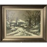 Alan J BOWYERSnowy Farmsted Oil on board Signed and dated 196730 x 40cm