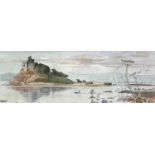 Ken SYMONDS (1927-2010) St Michael's Mount Mixed media Signed, inscribed to verso 13 x 38