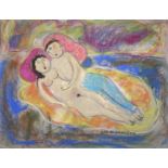 Dora HOLZHANDLER (1928-2015)Embracing LoversPastel on paper Signed and dated '89Paper size 38.5 x