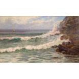 James Lynn PITT (1875-1922)Waves Breaking on the Cornish CoastOil on canvas Signed 30 x
