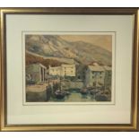 Sydney CARTER (1874-1945) Polperro Watercolour Signed, to verso Pretoria exhibition label 25 x 32cm