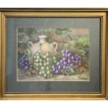 Mabel HARRISON (XIX-XX) A pot of flowers in woodland Watercolour 35 x 25cm Together with a
