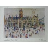 Fred YATES (1922-2008) Manchester Town Hall Coloured print Signed and dated 93 13 x 17cm sight size