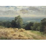 John Clayton ADAMS (1840-1906) A Surrey View with Harvesters Resting Oil on canvas Signed 38 x